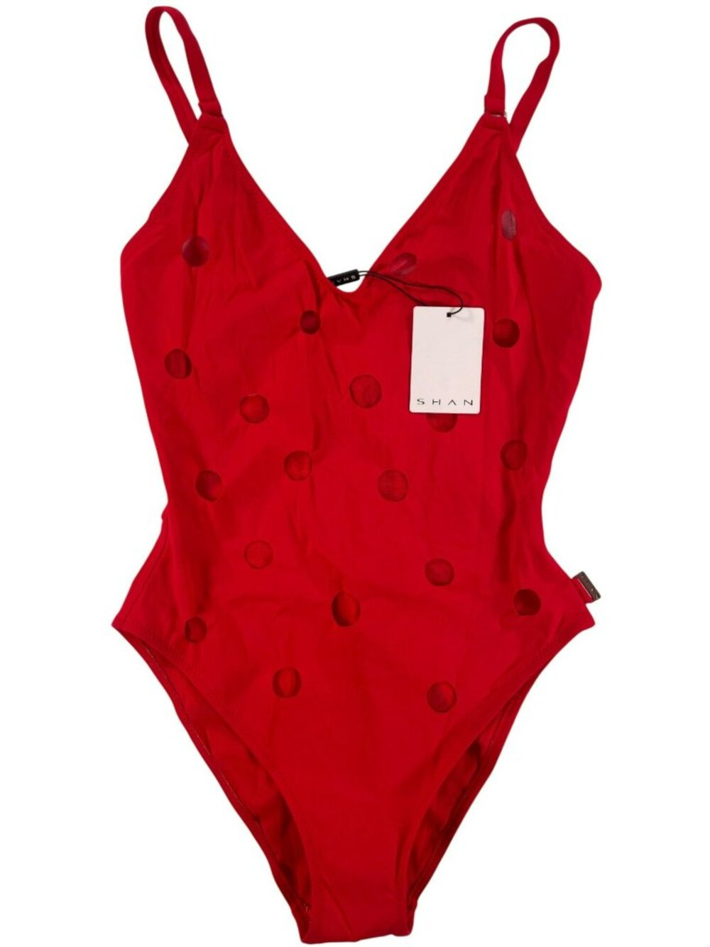 Shan Billy Rose One-Piece Swimsuit Red Chili Polka Dot 42680-06 MSRP$330 Size 8